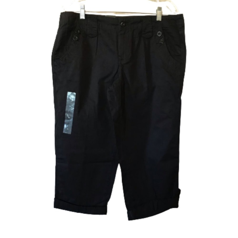 Calvin Klein Black Casual Capri Length Pants With Buttoned Cuffed Hem Size 12